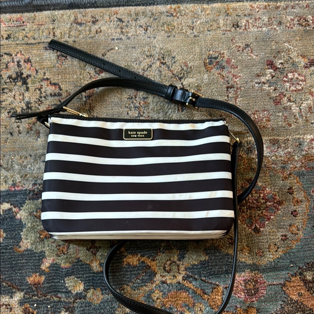 Kate Spade Black and White Striped Crossbody Bag